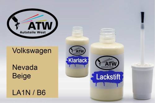 Volkswagen, Nevada Beige, LA1N / B6: 20ml Lackstift + 20ml Klarlack - Set, von ATW Autoteile West.